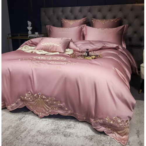 Постельное белье Сатин Гладкокрашеный Вышивка Делюкс на резинке DHCR001