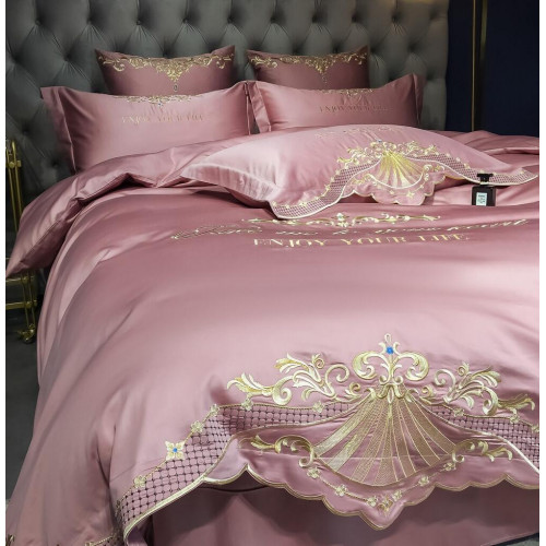 Постельное белье Сатин Гладкокрашеный Вышивка Делюкс на резинке DHCR001