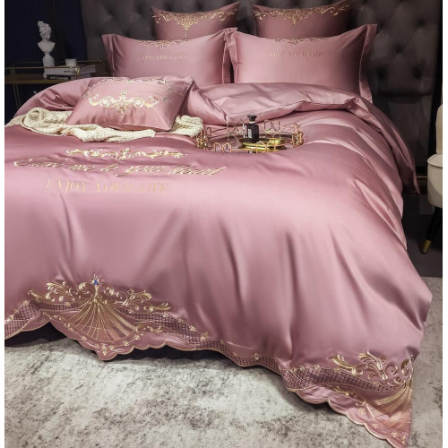 Постельное белье Сатин Гладкокрашеный Вышивка Делюкс на резинке DHCR001