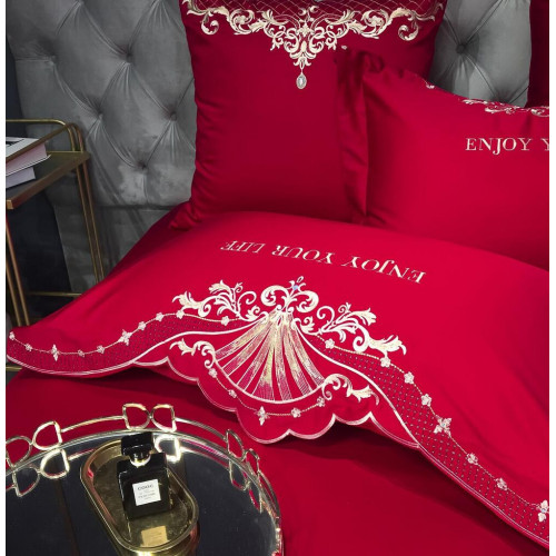 Постельное белье Сатин Гладкокрашеный Вышивка Делюкс на резинке DHCR002