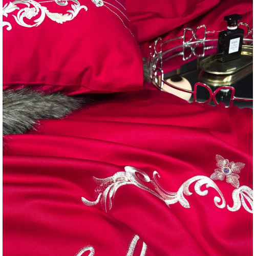Постельное белье Сатин Гладкокрашеный Вышивка Делюкс на резинке DHCR002