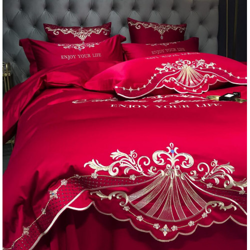 Постельное белье Сатин Гладкокрашеный Вышивка Делюкс на резинке DHCR002