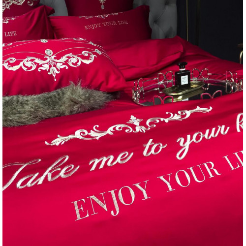 Постельное белье Сатин Гладкокрашеный Вышивка Делюкс на резинке DHCR002