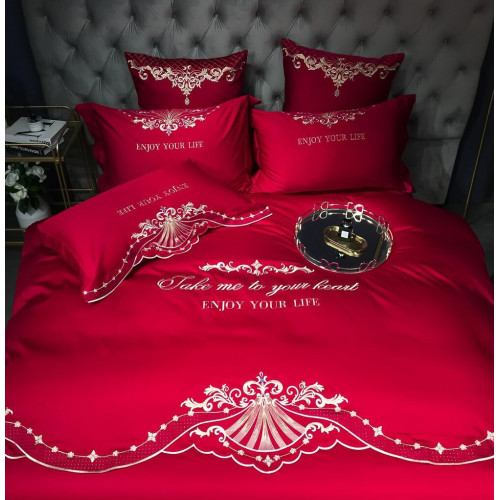 Постельное белье Сатин Гладкокрашеный Вышивка Делюкс на резинке DHCR002