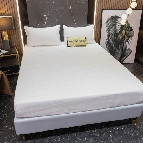 Простыня Страйп Сатин Однотонный Отель белый 100% хлопок на резинке 3x3 RR3CTH03716030