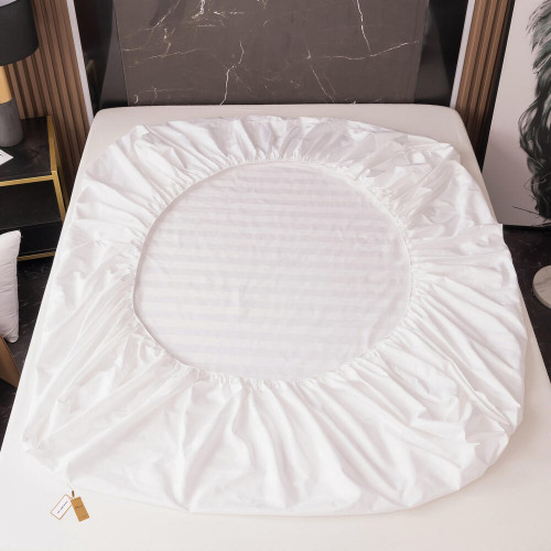 Простыня Страйп Сатин Однотонный Отель белый 100% хлопок на резинке 3x3 RR3CTH03716030