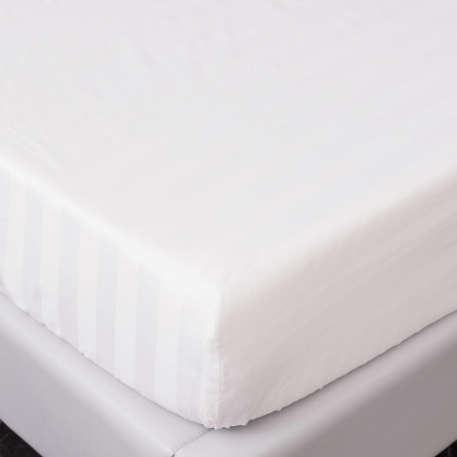 Простыня Страйп Сатин Однотонный Отель белый 100% хлопок на резинке 3x3 RR3CTH03716030